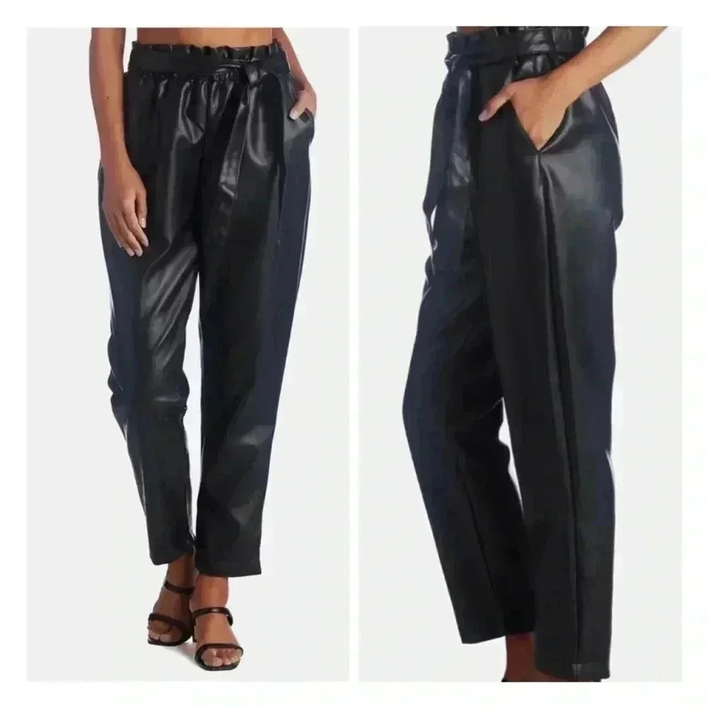 Women's Bagatelle Collection High Waist Faux Leather Pants with Belt, Size M